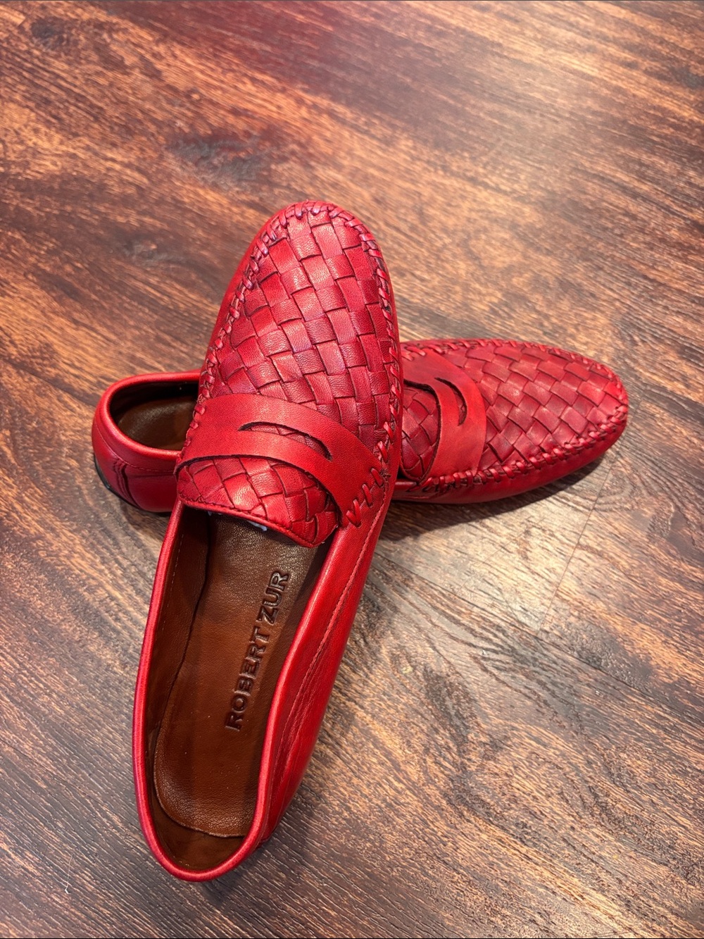Robert Zur Woven Red Leather Slip-On Loafers